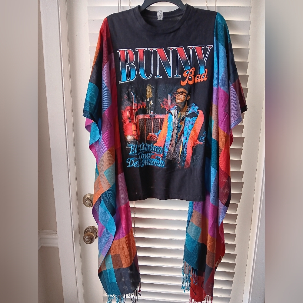 Upcycled Bad Bunny Graphic Tshirt/Poncho
